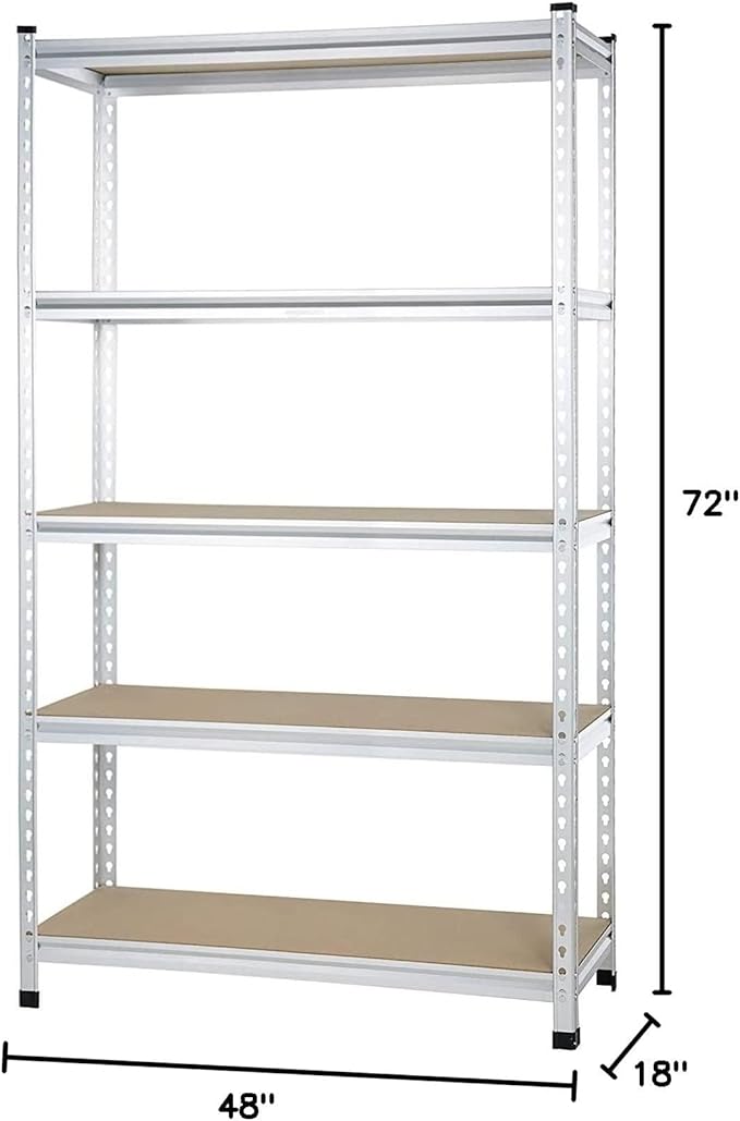 Amazon Basics 5 tier, Medium Duty Storage Shelving Double Post Press Board Shelf, Aluminum, 48 x 18 x 72