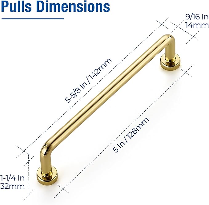 JOY DECOR Cabinet Pulls – 5 Inch Hole Center, Polished Brass, 20 Pack, Zinc Alloy Cabinet Handles for Drawers & Cupboard – Vintage Style Hardware for Kitchen, Bathroom, Dresser, Furniture Makeover