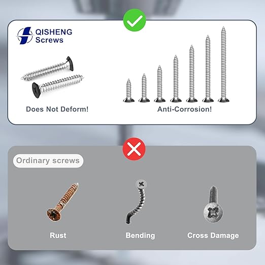 QISHENG 80 PCS Black Head #10 Stainless Steel Phillips Flat Head Wood Screws Assortment Set,Stainless Steel 18-8 A2(304) Screw,Home Screw Kit