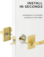 Asidrama 6 Pack Brushed Gold Privacy Door Handles, Door Lever with Door Knobs Indoor for Bedroom or Bathroom, Heavy Duty Door Handles Interior with Locks for Left Right Sided Doors