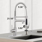 Smart Kitchen Faucet, 3 Modes Pull Down Sprayer, LED Temperature Control, Ceramic Valve,360-Degree Rotation,1 or 3 Hole Deck Plate, Double Spout. 10-Year Warranty. (KW-05SN, Brushed Nickel)
