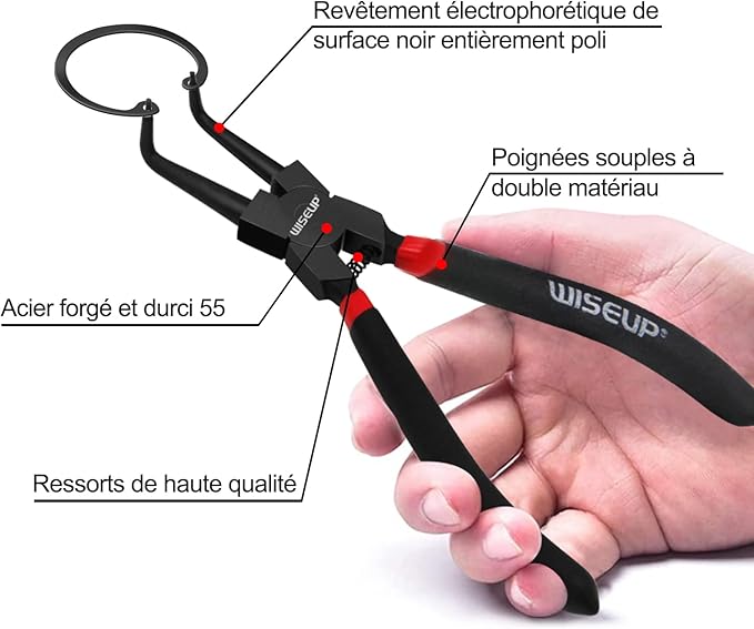 WISEUP Circlip Pliers 7 inch, Bent External Tips (Tip Diameter 1/20") Snap Ring Pliers Heavy Duty for C Clip Remover Retaining