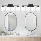 4-Light Black Bathroom Vanity Light, Light Fixtures with Milky White Frosted Glass Shades, Black Vanity Light for Bathroom Mirror, Bedroom, Living Room, Vanity Table, E26 Base