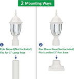 LIT-PaTH Outdoor Post Lighting Fixture Pole Lantern, E26 Medium Base Max 60W, Aluminum Housing Plus Glass, Matte White Finish, 1-Pack