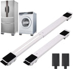 2Pcs Extendable Appliance Furniture Dolly Mobile Roller, Heavy Duty Adjustable Washing Machine Mobile Stand Base, Metal Movable Bracket for Refrigerator Washing Machine Dryers Diswashers Base, White