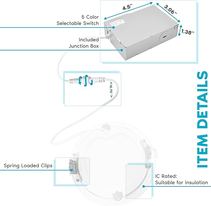 LUXRITE 6 Inch Ultra Thin LED Recessed Lighting, 14W, 5 Color Selectable 2700K | 3000K | 3500K | 4000K | 5000K, CRI 90, 1150 Lumens, Dimmable LED Wafer Lights, Wet Rated, UL Listed, Baffle Trim