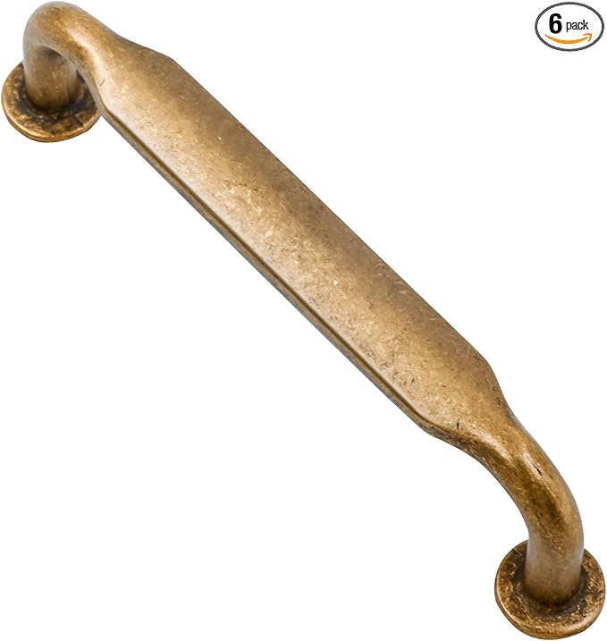 Alzassbg 6 Pack Antique Brass Cabinet Handles, 3-3/4 Inch(96mm) Hole Centers Arch Modern Cabinet Pulls Kitchen Cabinets Hardware for Cabinets and Drawers AL3503AB