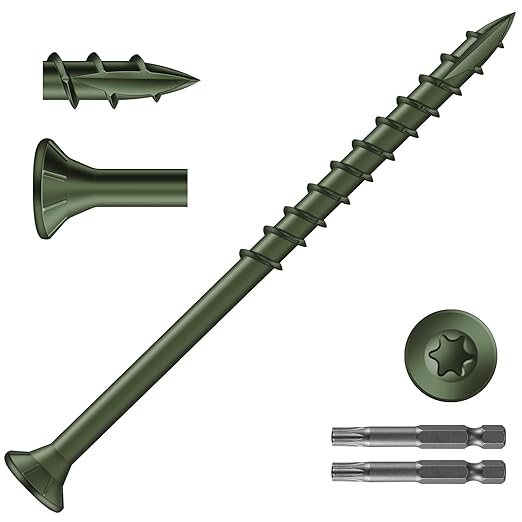 #9 x 3 Inch Deck Screws (158Pcs) 2lb. Exterior Wood Screws. Carbon Steel, Green, Flat Head, Rust Resistant epoxy Coated, with T25 Star Bit