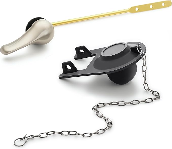 Qualihome Front Mount Brushed Nickel Toilet Handle Replacement Kit with 2 Inch Universal Toilet Flapper Replacement Kit and Stainless Steel Toilet Flapper Chain