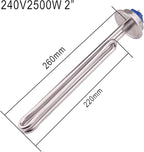 DERNORD 2 Inch (OD64) Tri-clamp 240V 2500W Foldback Heating Element Electric Water Heater with Low Watt Density