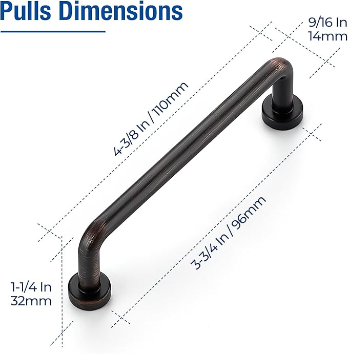 JOY DECOR Cabinet Pulls – 3-3/4 Inch Hole Center, Oil Rubbed Bronze, 10 Pack, Zinc Alloy Cabinet Handles for Drawers & Cupboard – Vintage Style Hardware for Kitchen, Bathroom, Dresser