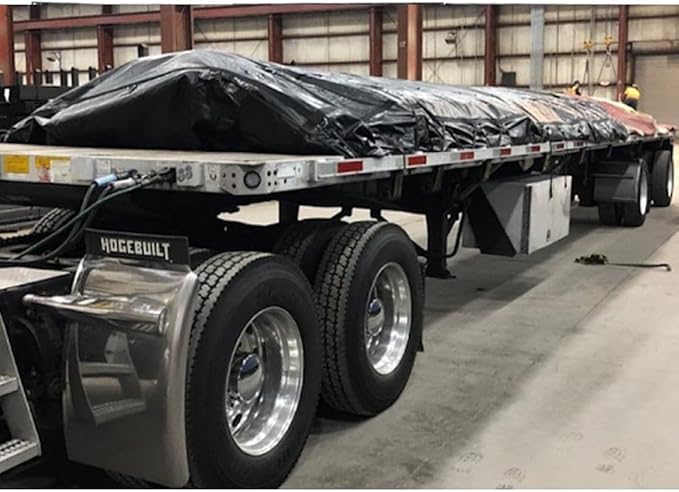Mytee Products 16' x 27' Flatbed Truck 18 Oz Steel Tarp with 4 FT Drop & Flap - Black Heavy Duty Vinyl Waterproof Tarp for Trailers to Protect Cargo from Wind, Rain, Snow and Sun