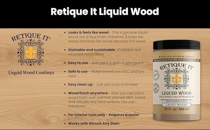 Retique It New and Improved Formula Liquid Wood Coatings - Stainable Primer - Paint It then Stain it (Light Wood, Small)