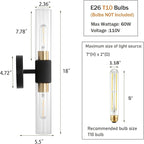 Modern Knurled Texture Wall Sconce Clear Glass Shade Modern Gold Black Bathroom Vanity Light Fixtures 2-Lights Mid Century Wall Light for Mirror Living Room Hallway E26 T10 Bulbs(Excluded)