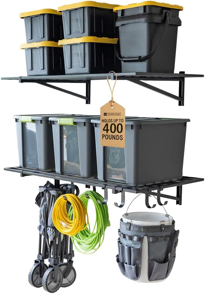 StoreYourBoard 2-Pack Heavy Duty Wall Shelves 2ft x 4ft – Wall-Mounted Garage Storage Shelving and Organization for Sheds, Closets, or Utility Rooms – Holds 200 lbs - Hammered Gray