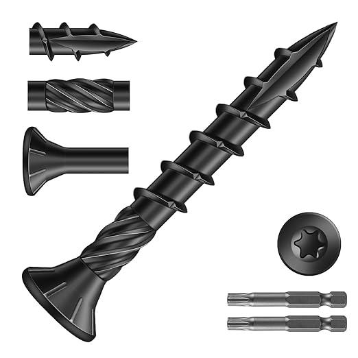 #8 x 1-1/4" Deck Screws (1592Pcs) 8lb. Carbon Steel, Black, Flat Head, Rust Resistant epoxy Coated, with T25 Star Bit