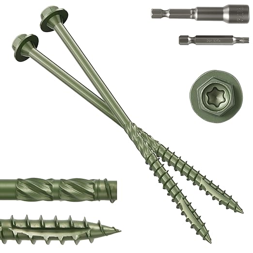 #14 x 6 Wood Structural Screws 300 Pack Hex Head Lag Screws, Rust Resistant Timber Screws for Timber/Log/Landscaping Wood (Green)