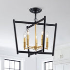 Black Gold Chandelier Light Fixture, Geometric Modern Farmhouse Pendant Light for Dining Living Room Entryway Kitchen Island Bedroom Chandelier, 5 Lights Metal Hanging Ceiling Light, 20 Inch