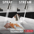 Delta Lenta Brushed Nickel Kitchen Faucet with Pull Down Sprayer, Modern Single Hole Kitchen Sink Faucet, Single Handle, SpotShield Stainless 19802Z-SP-DST