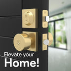 Mega Handles SUANA Entrance Combo, Door Knob and Cylinder Deadbolt and Key Combo, Heavy Duty Locking Door Knobs for Left or Right-Handed Doors – Satin Brass