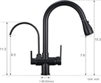 MENATT Commercial 3 in 1 Drinking Water Faucet, High Arc Water Filter Purifier Kitchen Faucets, Dual Handle Pull Out Kitchen Sink Faucet (Matte Black)