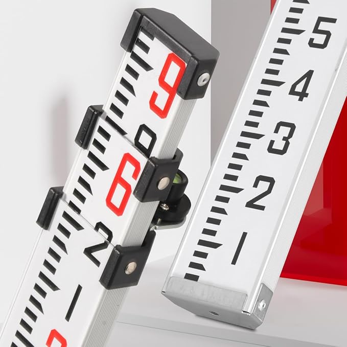 9-Foot Aluminum Grade Rod - 10ths Double-Sided Scale, 3-Section Telescopic Leveling Rod with Bubble Level & Carrying Case for Surveying, Laser Alignment, Walls, Floors