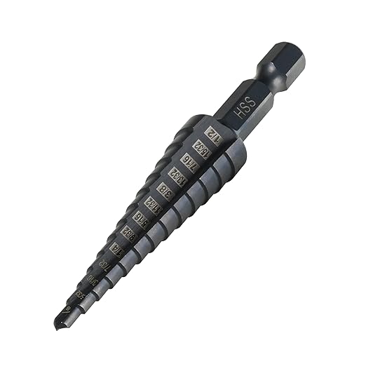 HSS 1/8-1/2 Inch High Speed Steel Step Drill bits, Doubles Flutes Unibit for Hole Drilling in Iron, Copper, Aluminum, Wood, Plastic