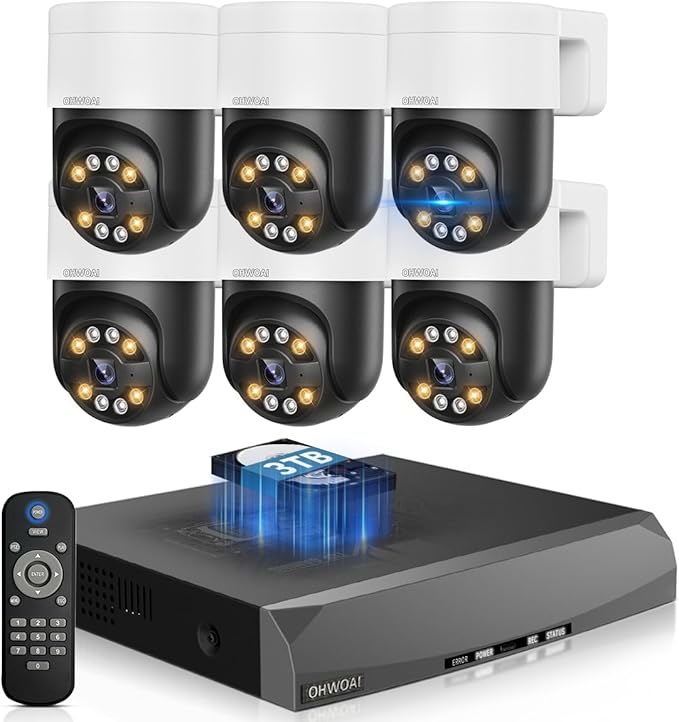《2-Way Audio & Smart Auto Tracking》4K Outdoor Wired Security Camera System,360 Degrees Security PTZ IP Cameras,Surveillance Video Equipment, Surveillance DVR Kits