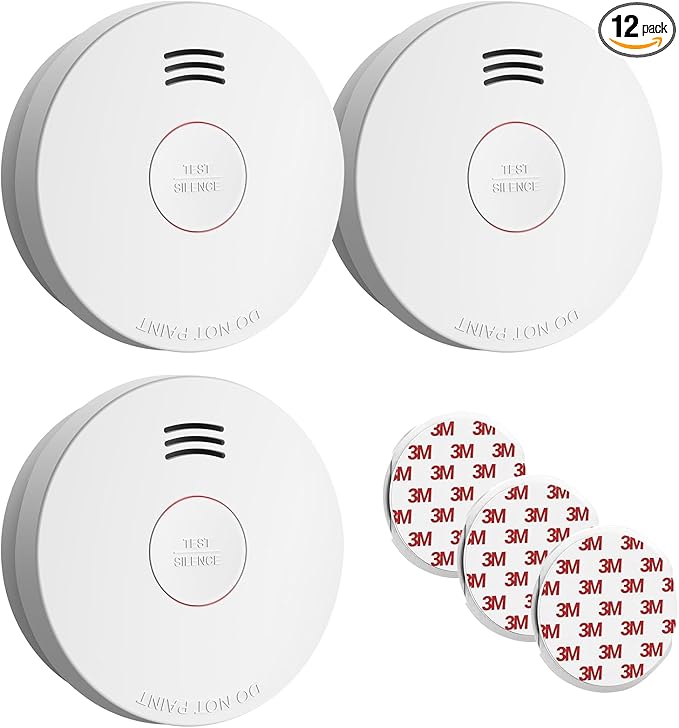 Jemay Smoke Detector 10 Year Battery, Photoelectric Smoke Alarm Fire Detectors with Self-Check & Fault Warning Function, Small Fire Alarm for Home Kitchens, UL217-9th Listed, 3 Packs