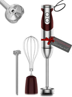 MegaWise Pro Titanium Reinforced 3-in-1 Immersion Corded Hand Blender, Powerful MOTOR with 80% Sharper Blades, 12-Speed Corded Blender, IncludingWhisk and Milk Frother (3-in 1 Red)