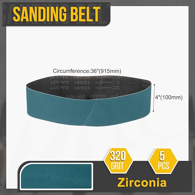 4 x 36 Inch Sanding Belt, 5 Pcs 320 Grit Zirconia Knife Sharpener Belts Work Sharpening for Belt Sander Knife Carving Tool Metal Working