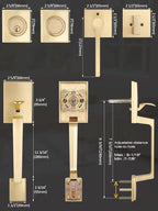 EHOMEWARE Double Front Door Handle Set, 1 Pack Satin Brass Square Door Lever, Exterior Door Knob & Deadbolt Combo, Door Lock Set for Front/Back/Office Doors, Heavy Duty Door Handle