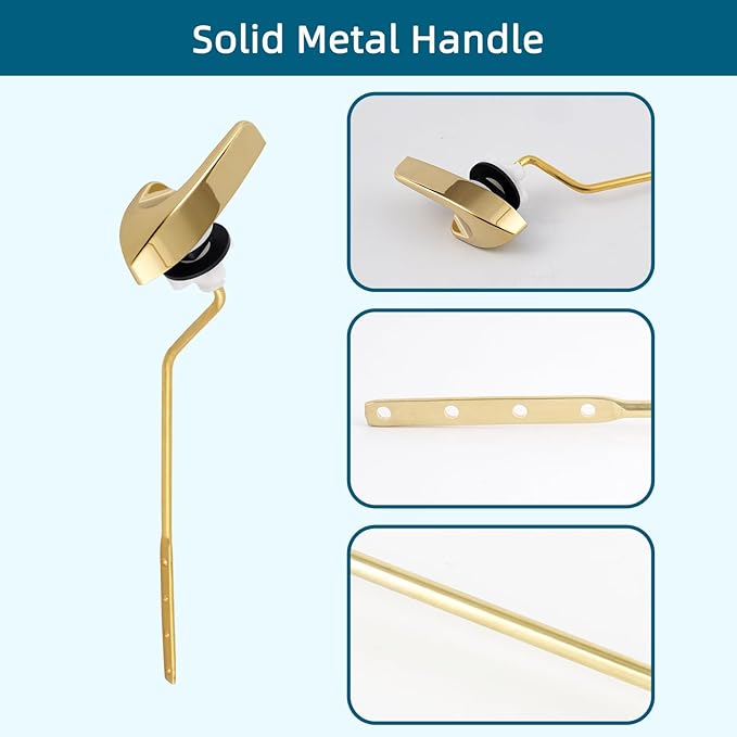 Universal Metal Side Mount Toilet Handle Replacement Kit Compatible with Kohler K-GP30324-CP/Glacier Bay Toilet with 1pc Flapper Chain, Toilet Flusher Lever, Shiny Gold