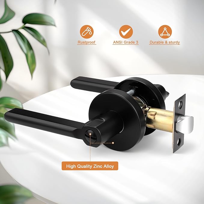 Probrico Privacy Door Handles for Bedroom and Bathroom Black Privacy Door Handle Lever, Keyless Interior Door Handles Bed Bath Door Lockset, 3 Pack