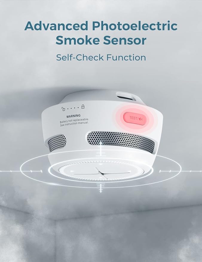 AEGISLINK Smoke Detector 10-Year Battery with Test/Silence Button, Fire Alarm with Photoelectric Sensor, Low Battery Warning, S500 (Independent, 3-Pack)