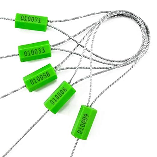 100 Green Pull Tight Steel Cable Tie Seals (Numbered)