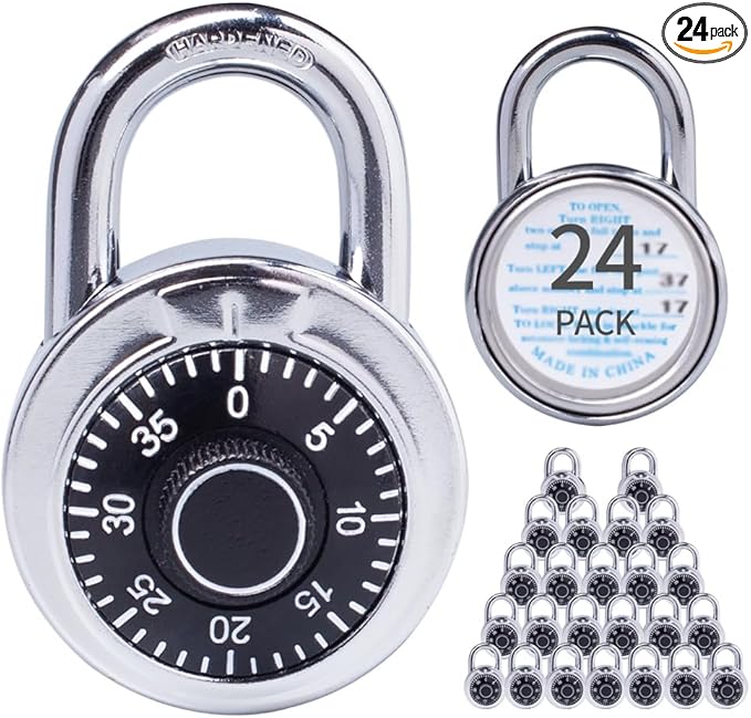 Combination Padlocks with Metal Body, Indoor Use for Gym Lockers & School Locker, ‌Black, 24-Pack