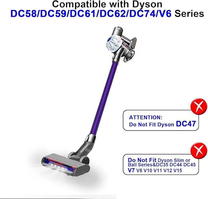 Upgraded Hardwood Floor Vacuum Attachments with Headlights for Dyson V6 DC59 DC61 DC74 , Replacement Parts Motorhead,Soft Roller &PP Bristle Motorized Brush Accessories for Tile,Carpet,Rug Cleaning.