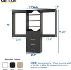 Modular Closet System, 72" Wide Closet Organizer System with Hanging and Drawers, Wood Tower Closet Storage for Walk In Closets, Wall Mounted Wardrobe Organizer Kit System, Bedroom, Black