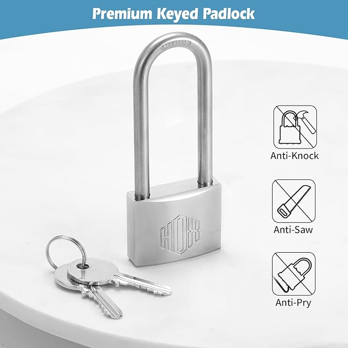 HOX Marine-Grade Rustproof Padlock, Stainless Steel Shackle & Chrome-Plated Brass Body, Weatherproof Outdoor Lock, 2.5-Inch Long Shackle (6 Pack)