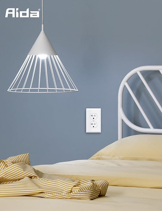 AIDA 20 Amps Outlets Duplex Electrical Receptacle Outlets,Tamper Resistant,Heavy-Duty Receptacle Wall Outlet,Residential,TR,3-Wire, Self-Grounding Clip,Wall Plate Included,UL Listed (20 Pack, White)