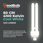 GoodBulb 18 Watt CFL Light Bulbs 4 Pin G24Q-2 Base 4100K Cool White 18W High Output 1200 Lumens Double Tube Compact Fluorescent Light Bulbs Plug-in 10 Pack