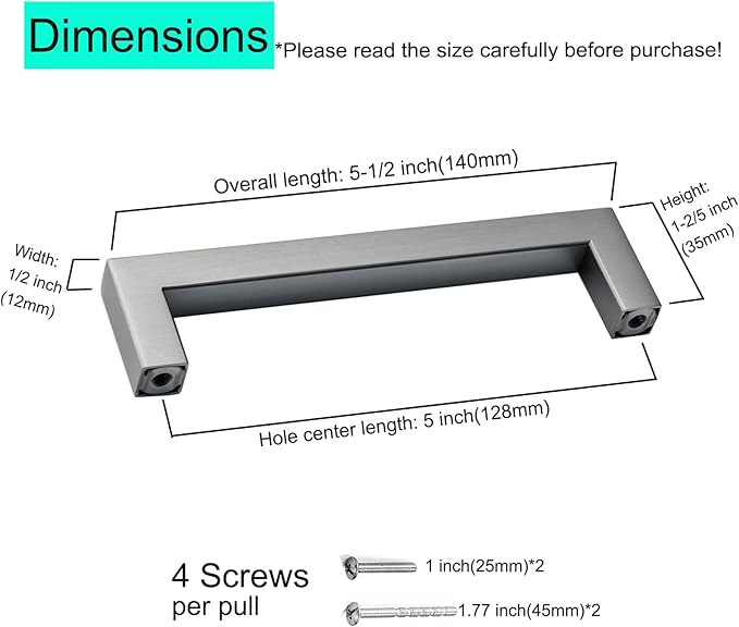 10 Pack 5 Inch (Center to Center 5in) Ancient Grey Square Cabinet Pulls Drawer Handles Cupboard Handles Modern Stainless Steel Kitchen Cabinet Handles and Pulls