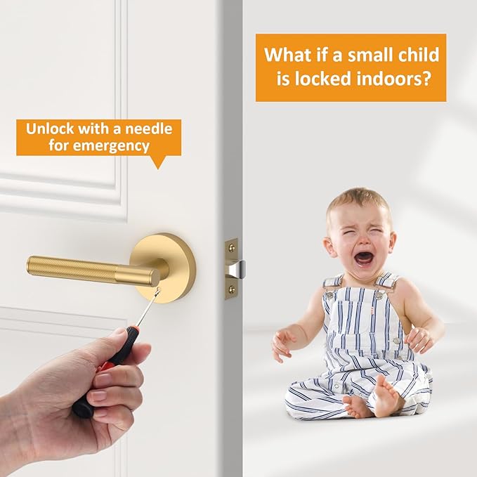 Amerdeco 3 Pack Champagne Bronze Door Handles Interior, Knurled Privacy Door Handles, Heavy Duty Door Lever for Bedroom or Bathroom, Reversible Keyless for Left Right Handed Doors AM0016 ASIN