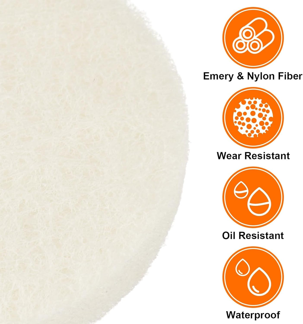 HARFINGTON 20pcs Scrubber Scouring Pads 450 Grits 5 Inch Drill Power Brush Hoop and Loop Surface Conditioning Disc Drill Scuffing Disc Scrub Pads for Home Kitchen Cleaning, White