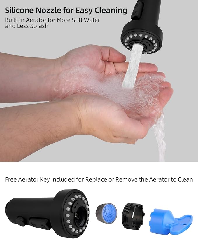 Hibbent Pull Down Kitchen Faucet Head Replacement, 3 Function Sink Faucet Sprayer Head Nozzle with 15 Adapters, Compatible with Moen, American Standard, Delta, Kohler Faucets, Matte Black
