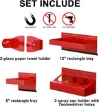 Mayouko Magnetic Toolbox Shelf & Tray Set, 4-Piece Tool Box Cabinet Side Shelf Storage, Workshop, Spray Can & Tissue Holder, Red