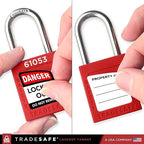 TRADESAFE Lockout Tagout Locks Set - 7 Red Loto Locks, Lockout Locks Keyed Different, 1 Key Per Lock, OSHA Compliant Lock Out Tag Out Padlocks, Safety Padlocks for Electrical Lockout Tag Out Kits