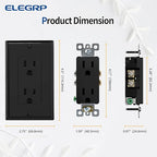 ELEGRP Decorator Receptacle, 15A 125V Standard Electrical Wall Outlet, 2 Pole 3 Wire, Non-Tamper Resistant, NEMA 5-15R, Self-Grounding Residential Grade, w/Wall Plate, UL (Glossy Black, 50 Pack)