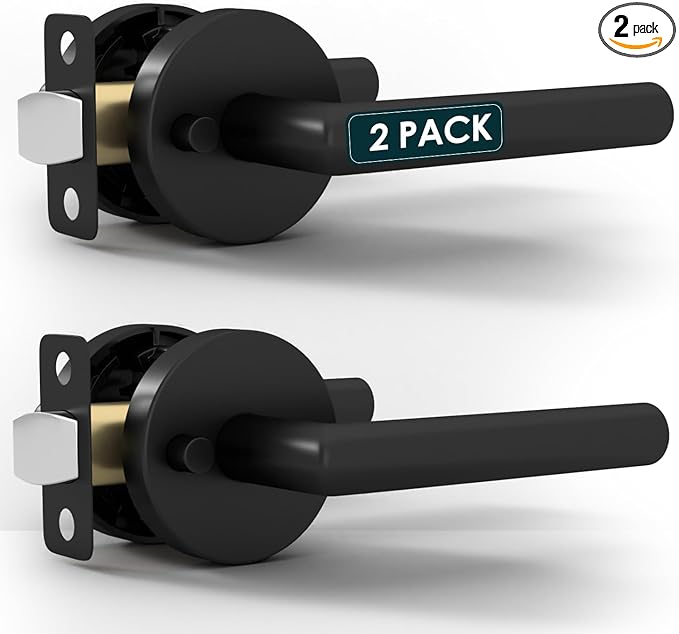 Mega Handles Ronn Privacy Door Handle - 2 Pack Reversible Interior Black Door Handle, Heavy Duty Bed & Bath Door Handles with Privacy Door Lock, Fits All Standard Doors - Matte Black